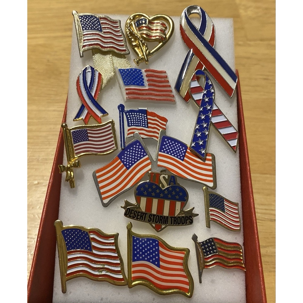 Vintage Estate Lot of 14 Patriotic USA Lapel Tack Pins Flags More